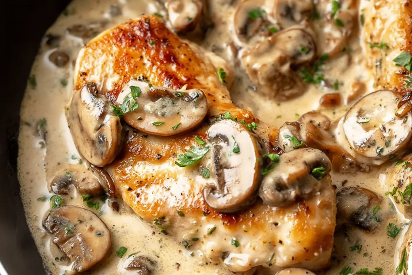 Creamy Mushroom Chicken Plated in a Cozy Dining Setting