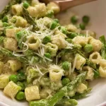 Delicious Creamy Spring Asparagus Pasta on a Plate