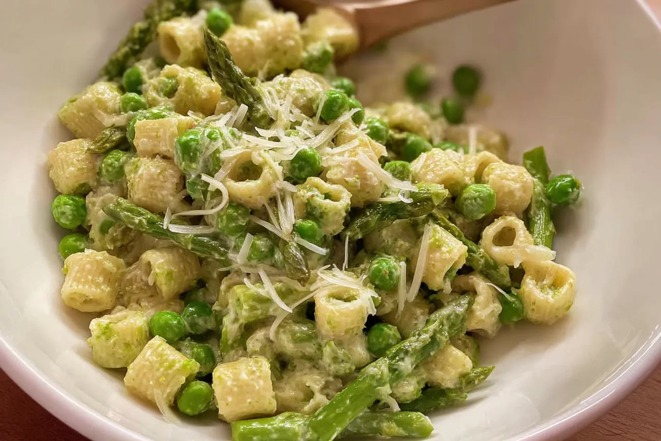 Delicious Creamy Spring Asparagus Pasta on a Plate