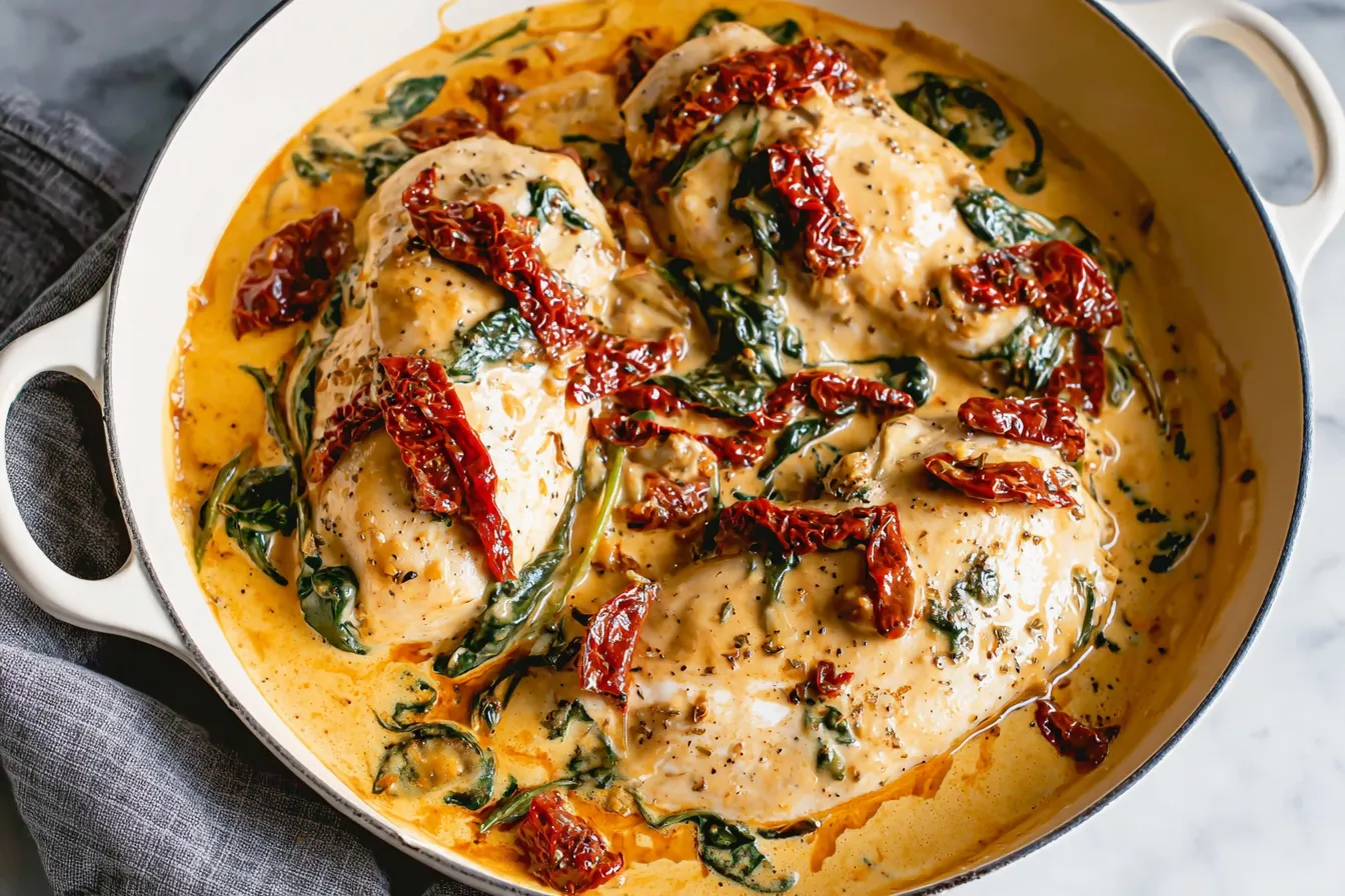 Creamy Tuscan Chicken with Spinach and Sun-Dried Tomatoes Plate