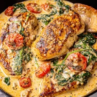 Creamy Tuscan Chicken on a Plate with Spinach and Tomatoes