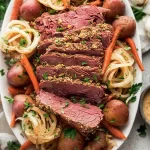 Crockpot Corned Beef with Garlic and Herbs Plated