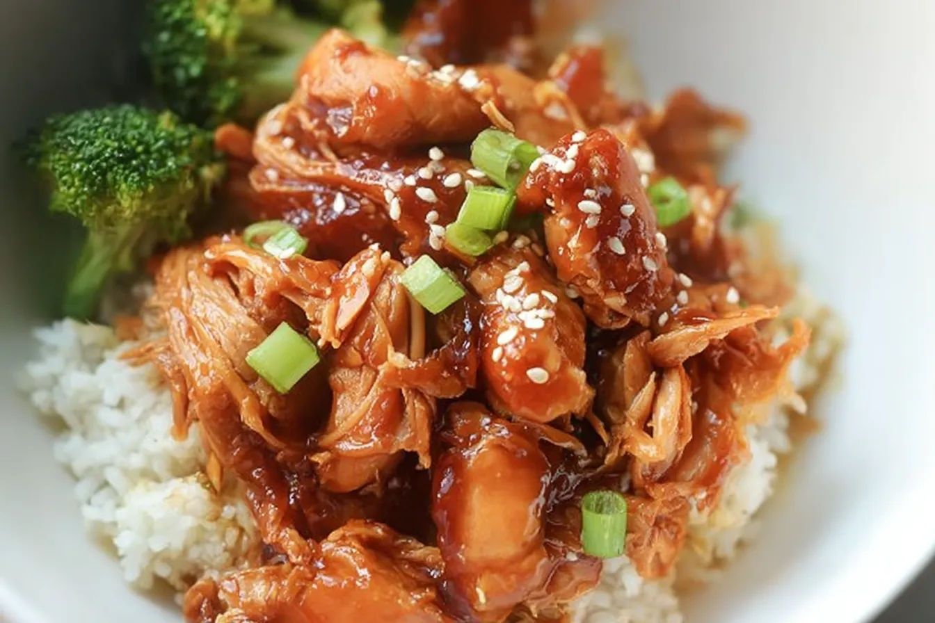 Crockpot Honey Garlic Chicken Served with Rice