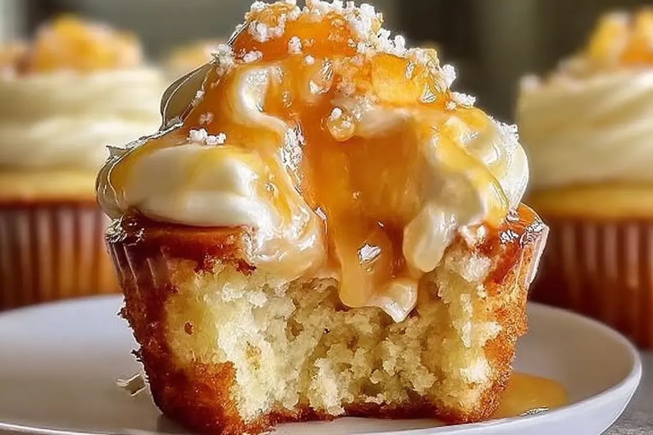 Honey Peach Cream Cheese Cupcakes on a Cooling Rack