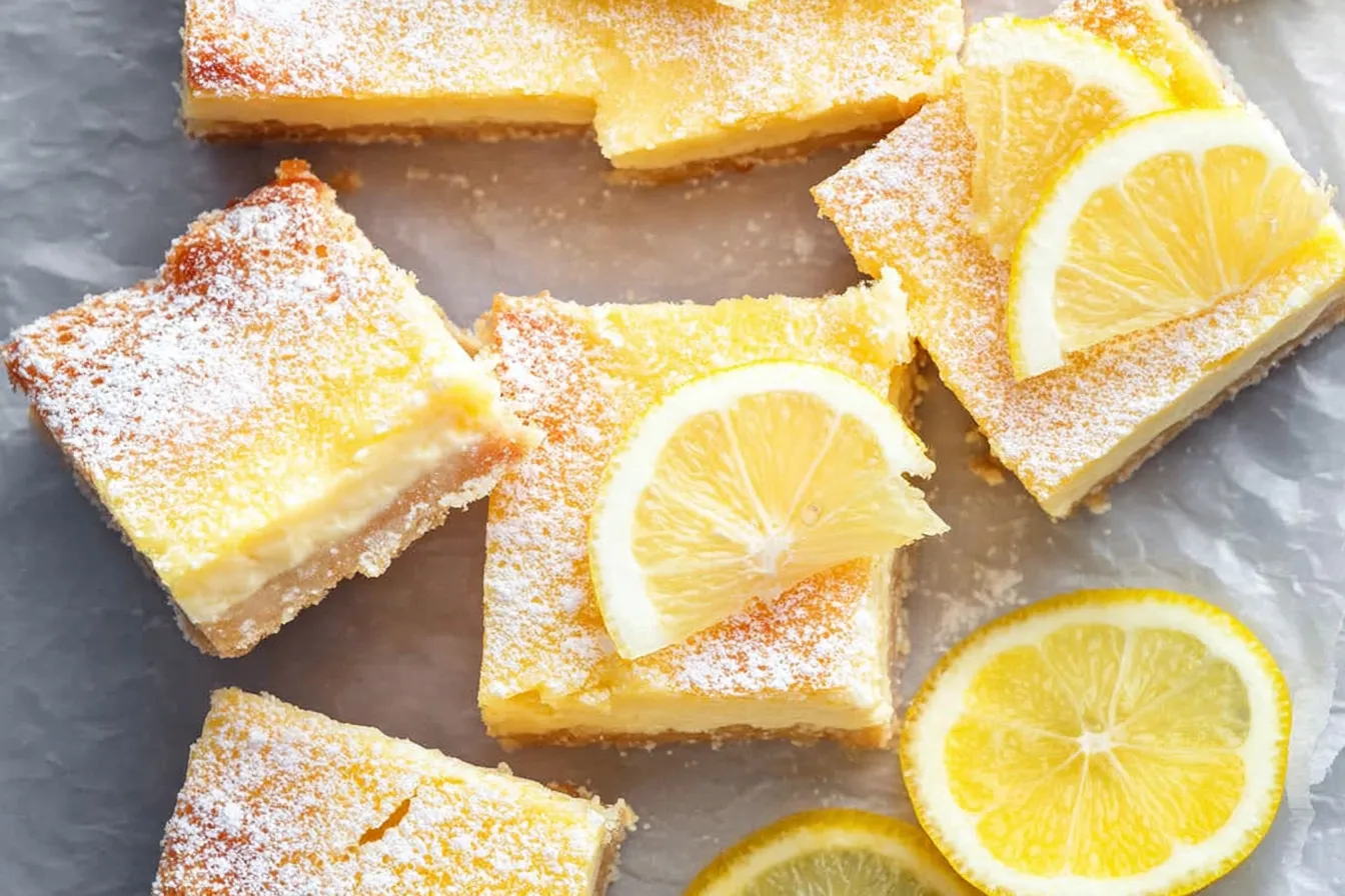 Lemon Cream Cheese Bars on a Serving Plate