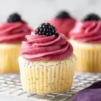 Lemon Poppy Seed Cupcakes with Blackberry Frosting Plated