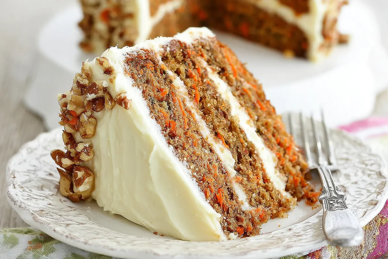 Moist Carrot Cake with Cream Cheese Frosting – Slice View