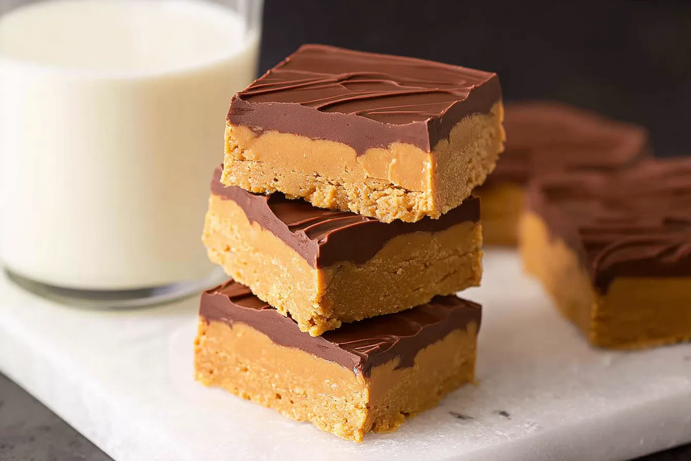 No Bake Peanut Butter Bars on a Decorative Plate