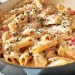One Pot Creamy Chicken Pasta Ready to Serve
