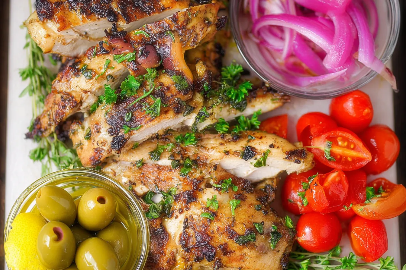 Simple Mediterranean Chicken with Herbs in a Beautiful Spread