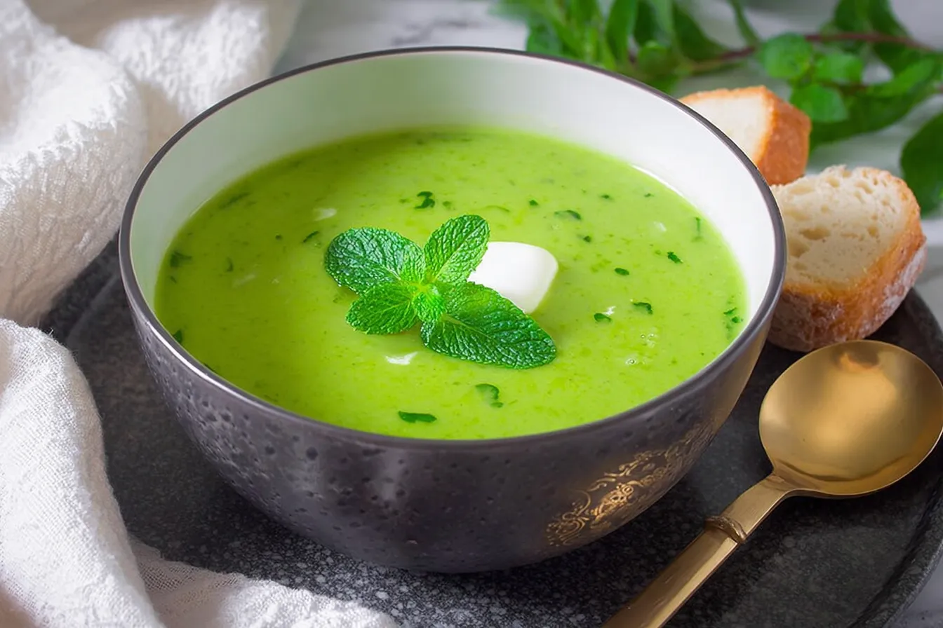 Delicious Spring Pea and Mint Soup in a Bowl