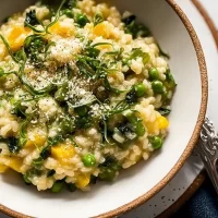 Colorful Spring Vegetable Risotto in a Bowl