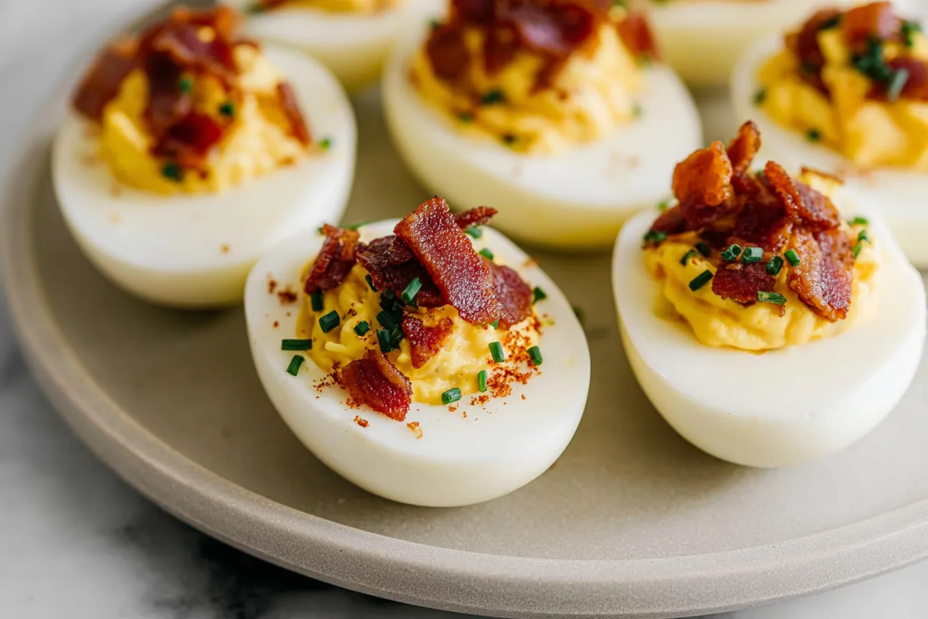 Bacon Deviled Eggs with Crumbled Bacon Topping