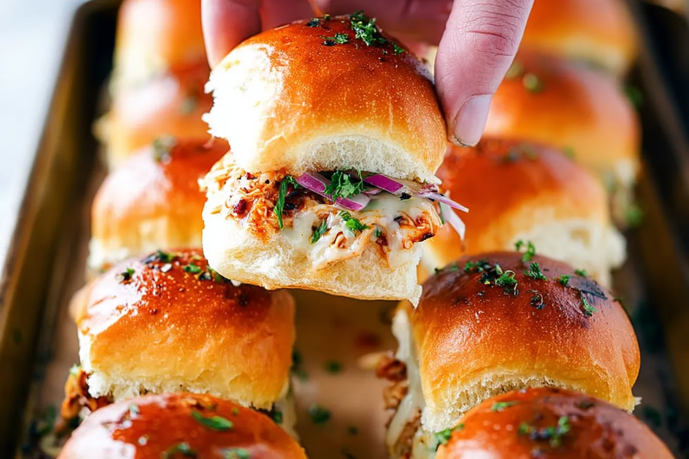 BBQ Chicken Sliders Served on a Wooden Board