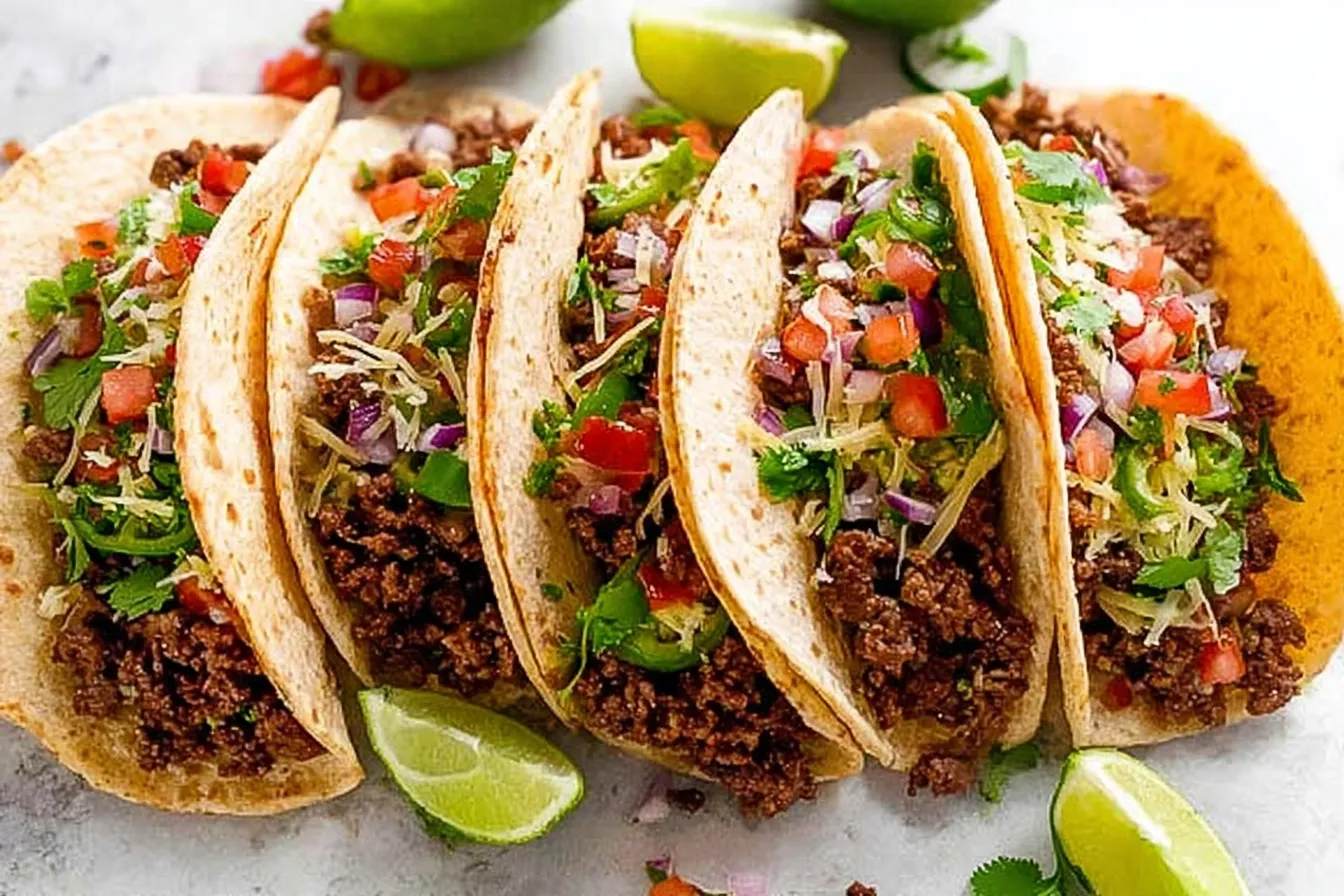 Beef Tacos Plated with Fresh Toppings