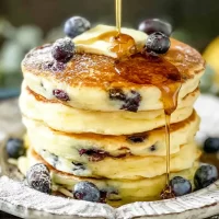 Delicious Blueberry Ricotta Pancakes on Breakfast Table