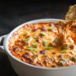 Buffalo Chicken Dip in a serving bowl with tortilla chips