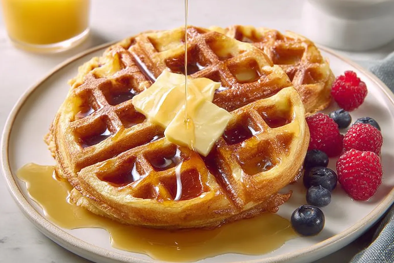 Fluffy Buttermilk Waffles on a Plate