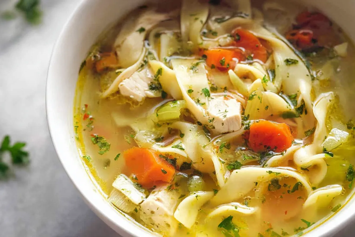 Delicious Bowl of Chicken Noodle Soup Ready to Enjoy