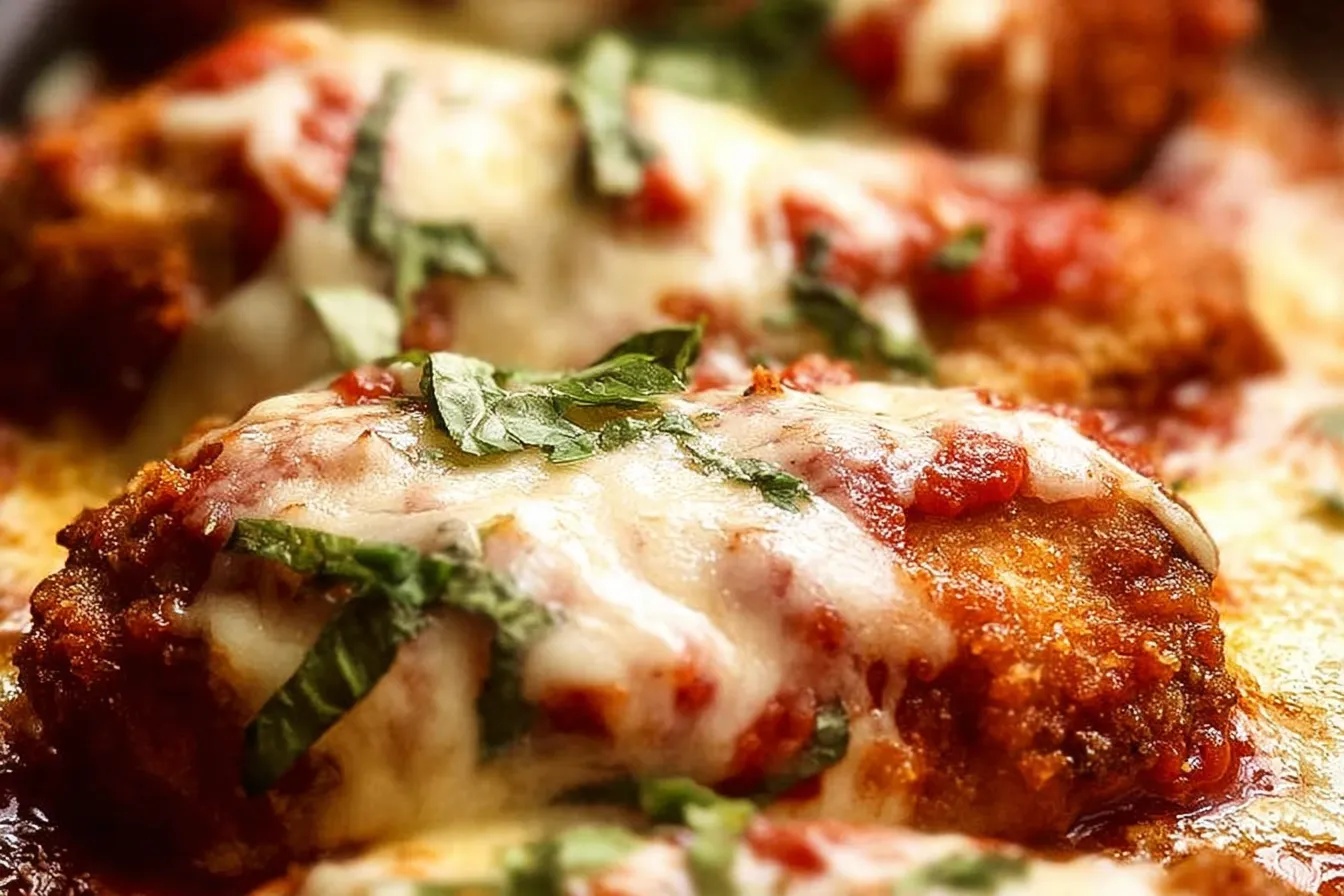 Delicious Chicken Parmesan Served with Fresh Basil