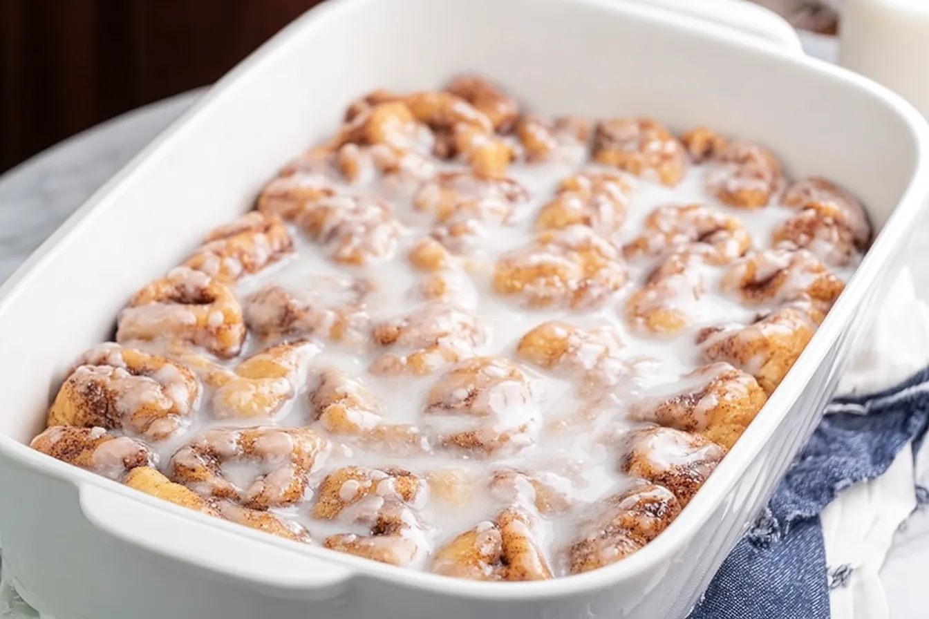 Cinnamon Roll Casserole Drizzled with Icing