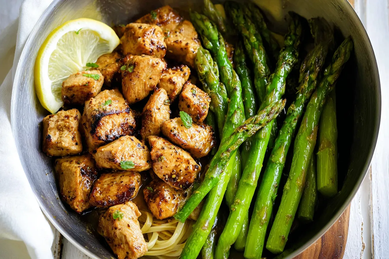 Bowl of Garlic Butter Chicken Asparagus Pasta