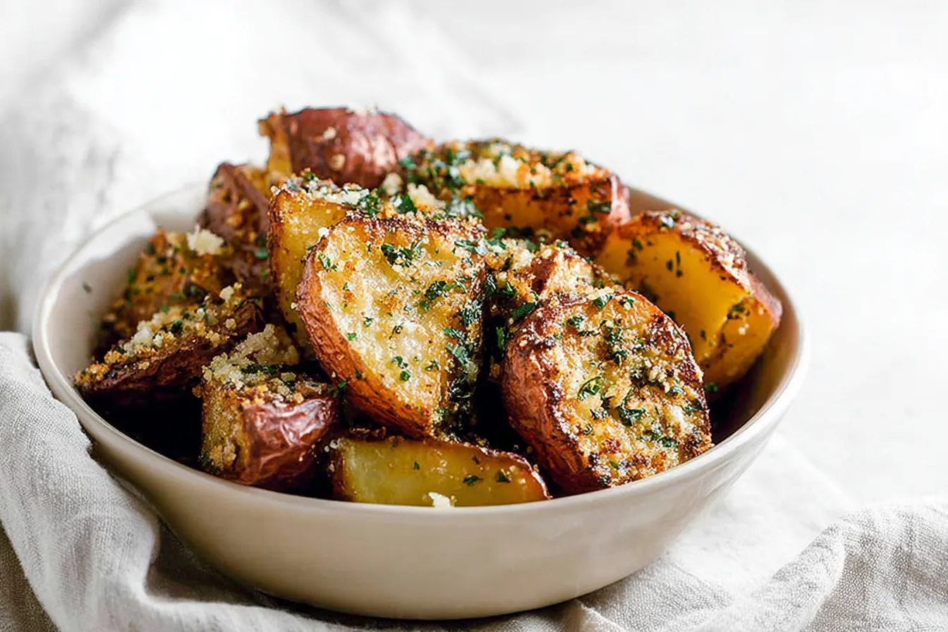 Garlic Parmesan Roasted Potatoes in a Crispy Golden Coat