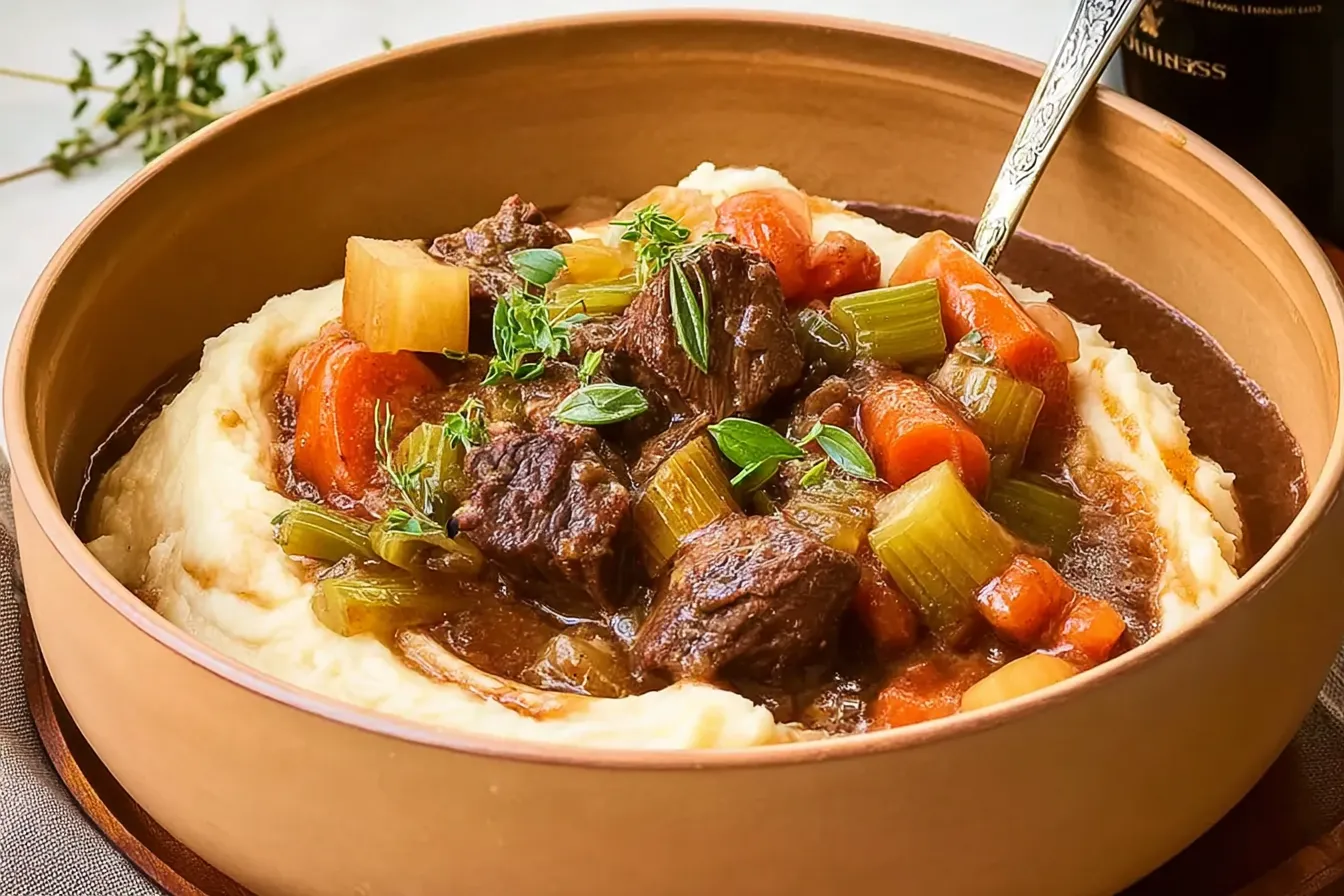 Delicious Guinness Beef Stew in a Rustic Bowl