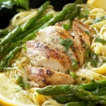 Lemon Chicken Asparagus Pasta in a Creamy Garlic Sauce