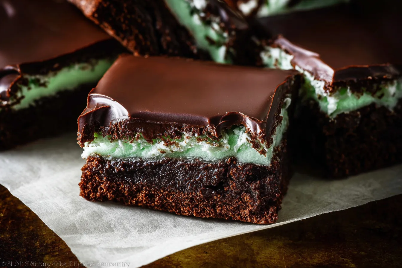 Decadent Mint Chocolate Brownies on a White Plate