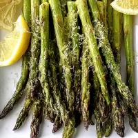 Roasted Asparagus with Lemon on a Plate