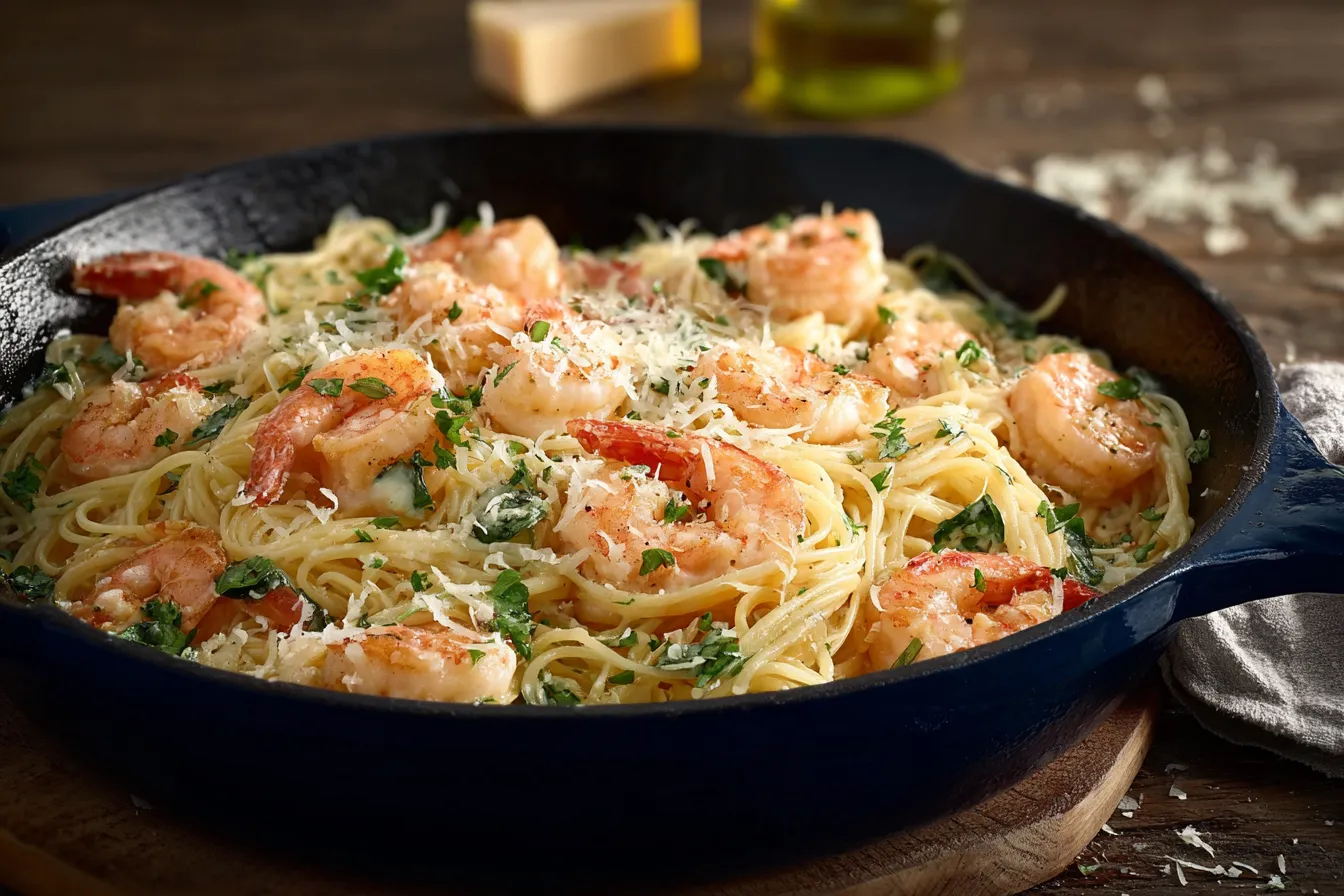 Delicious Shrimp Scampi Served Over Pasta
