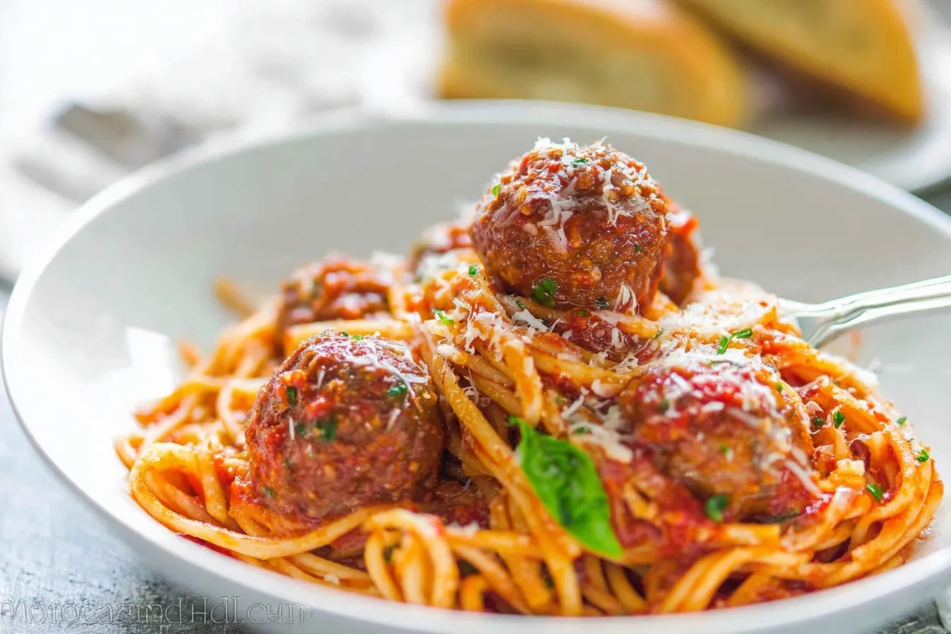 Delicious Spaghetti and Meatballs Served on a Plate