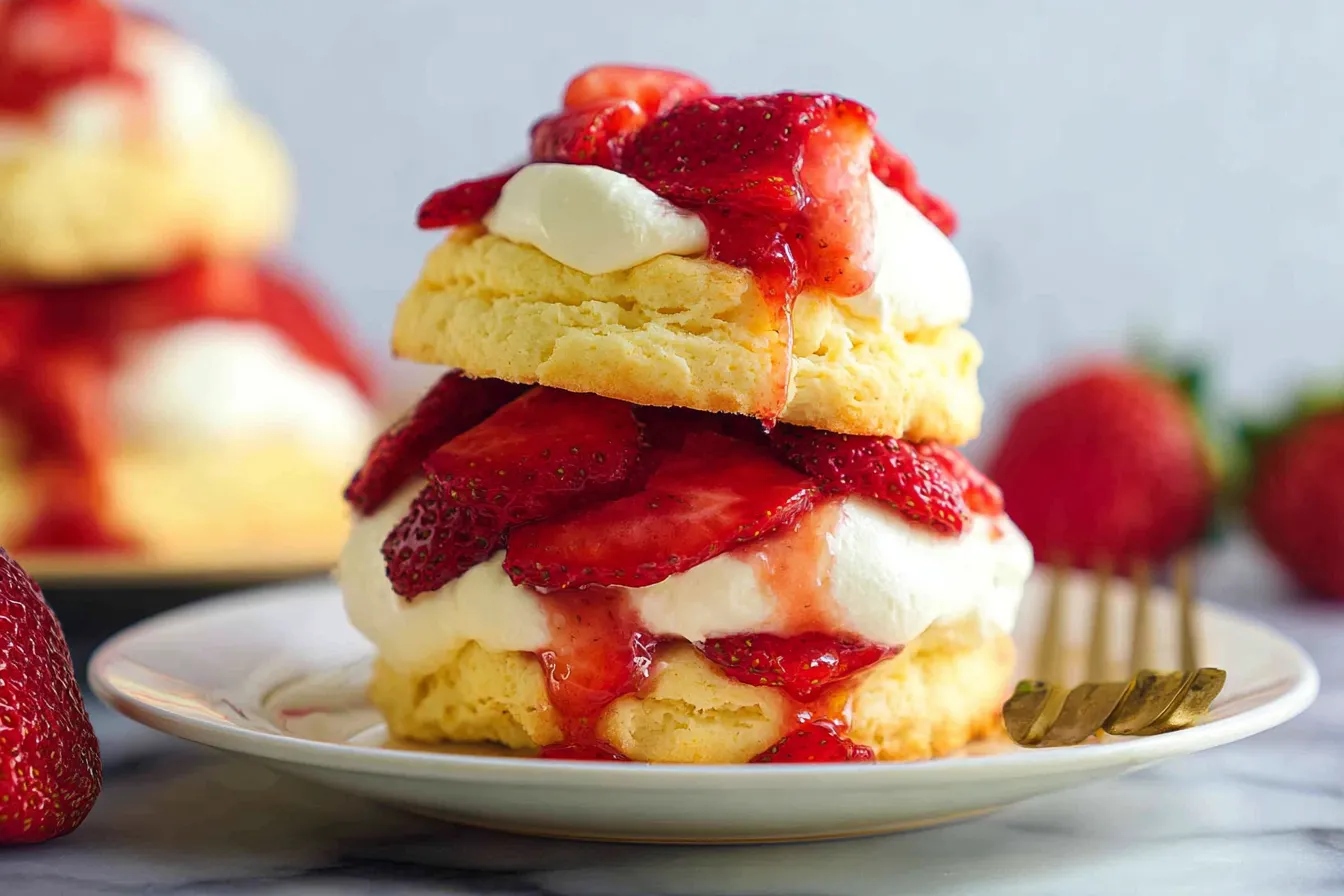 Strawberry Shortcake Biscuits on a White Plate