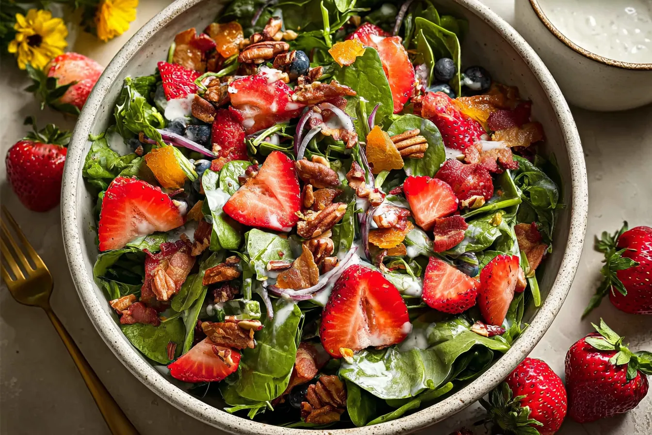 Strawberry Spinach Salad with Candied Pecans