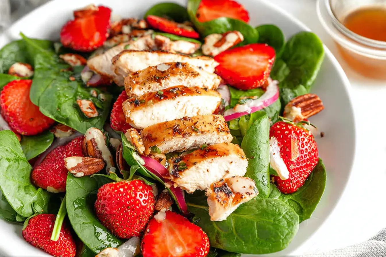 Strawberry Spinach Salad with Chicken Presentation