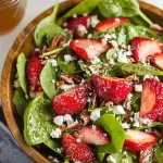 Colorful Strawberry Spinach Salad with Feta in a Bowl