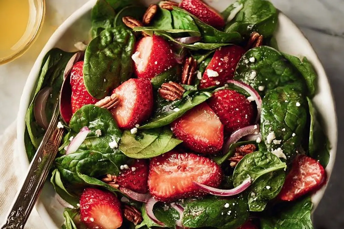 Vibrant Strawberry Spinach Salad on a Rustic Table