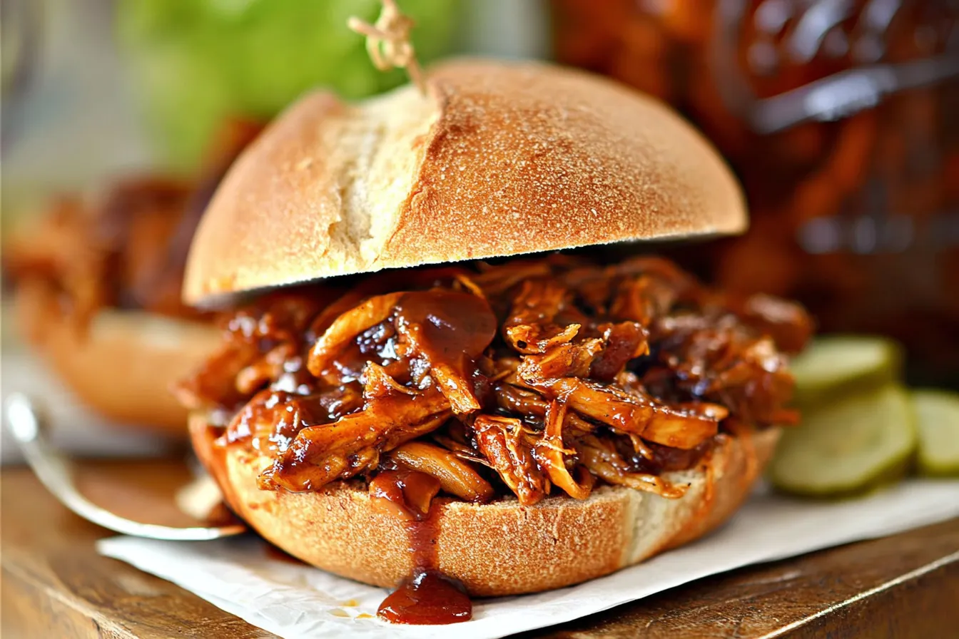 BBQ Pulled Chicken Sandwiches on a Serving Platter