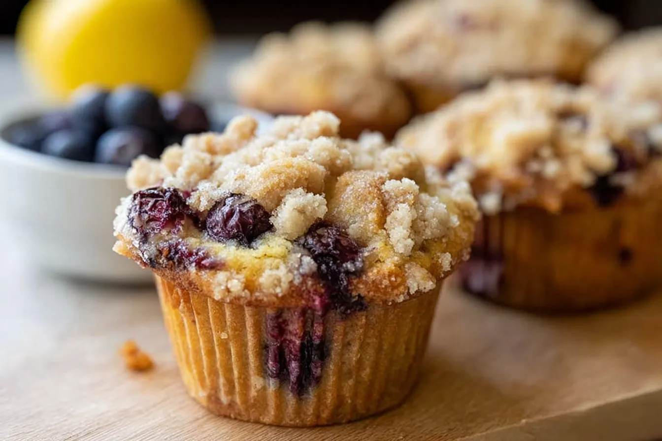 Freshly Baked Blueberry Muffins with Streusel Topping