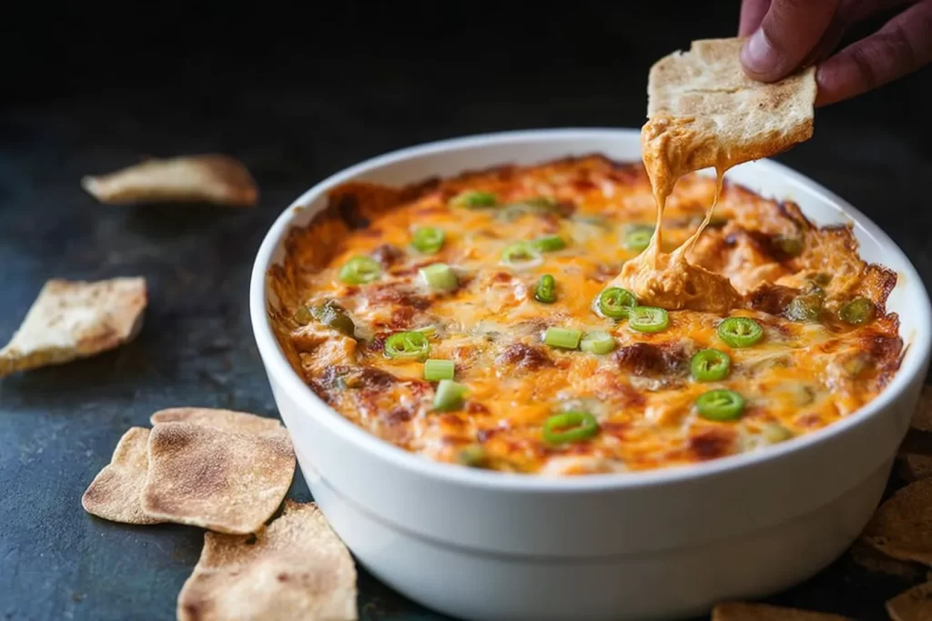 Buffalo Chicken Dip Served in a Cheesy Meltdown