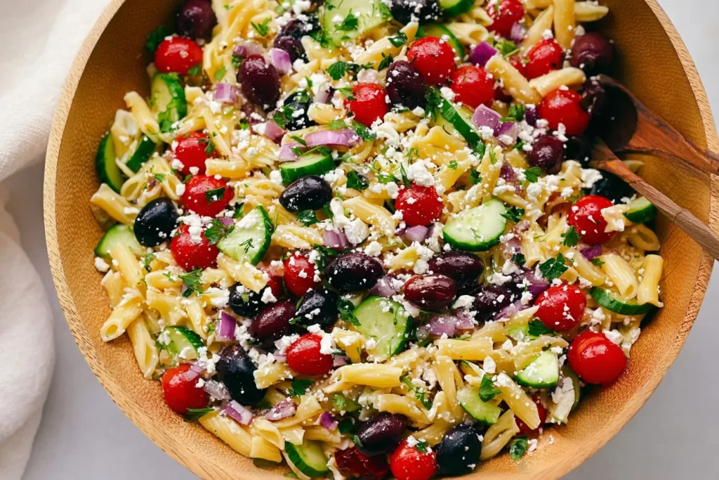 Cold Greek Pasta Salad Close-Up