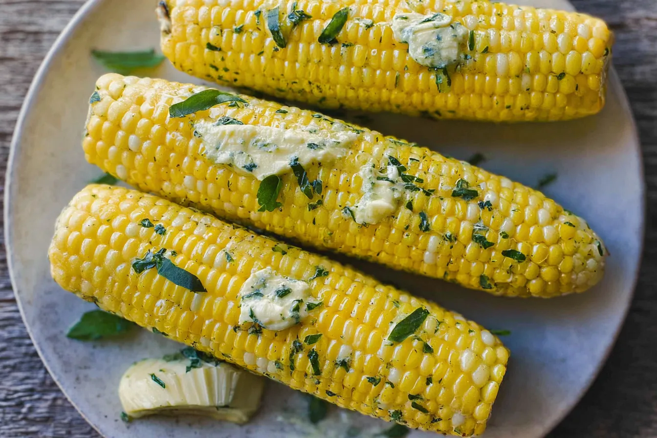 Herb Butter Melting on Grilled Corn on the Cob