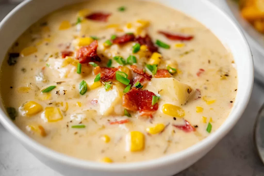 Creamy Corn Chowder in a Rustic Bowl