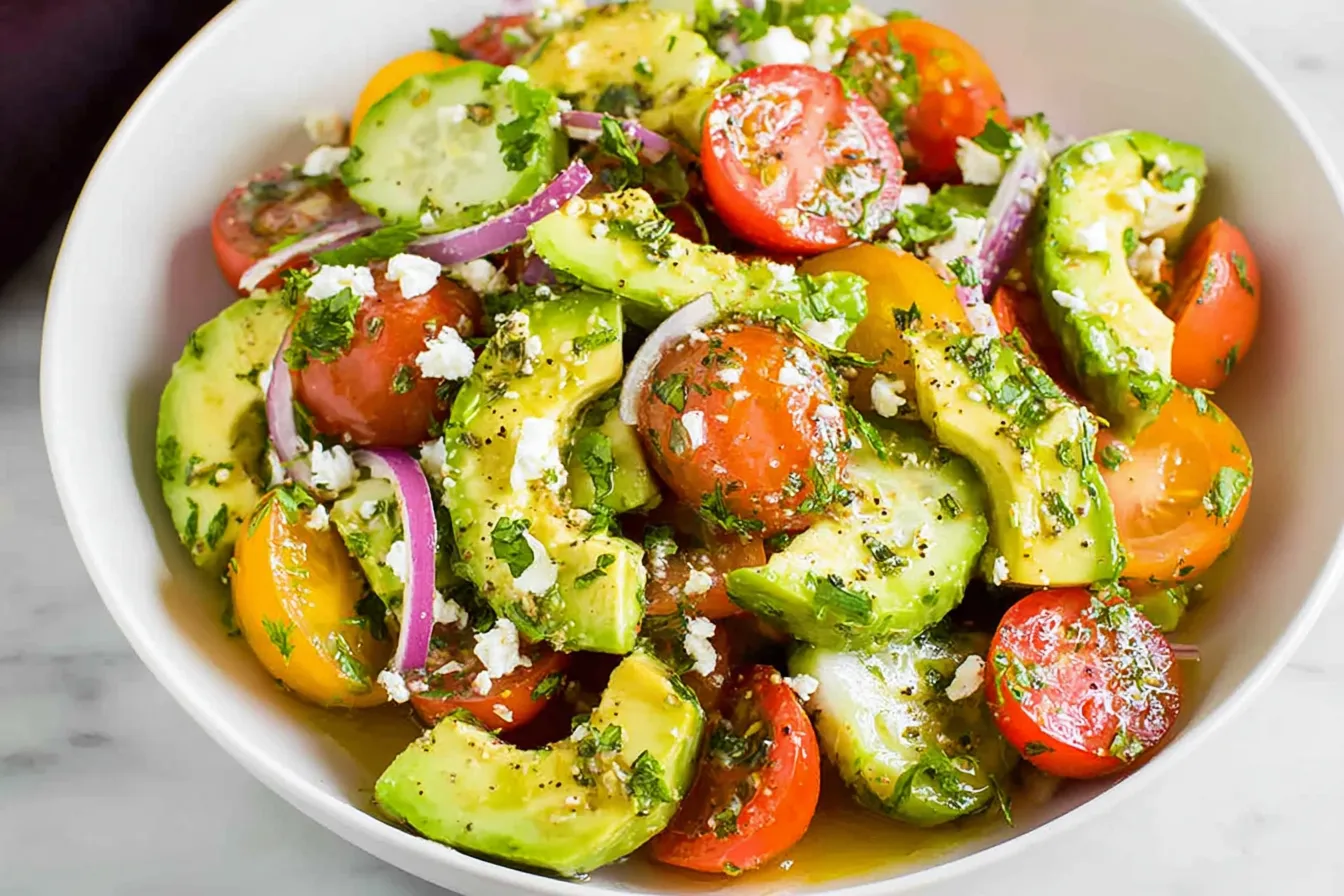 Fresh Cucumber Tomato Avocado Salad on a Plate