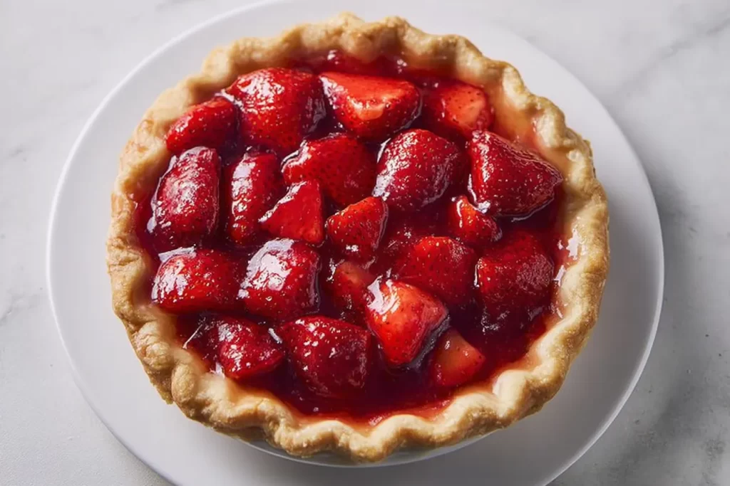 Fresh Strawberry Pie Slice on a Rustic Plate