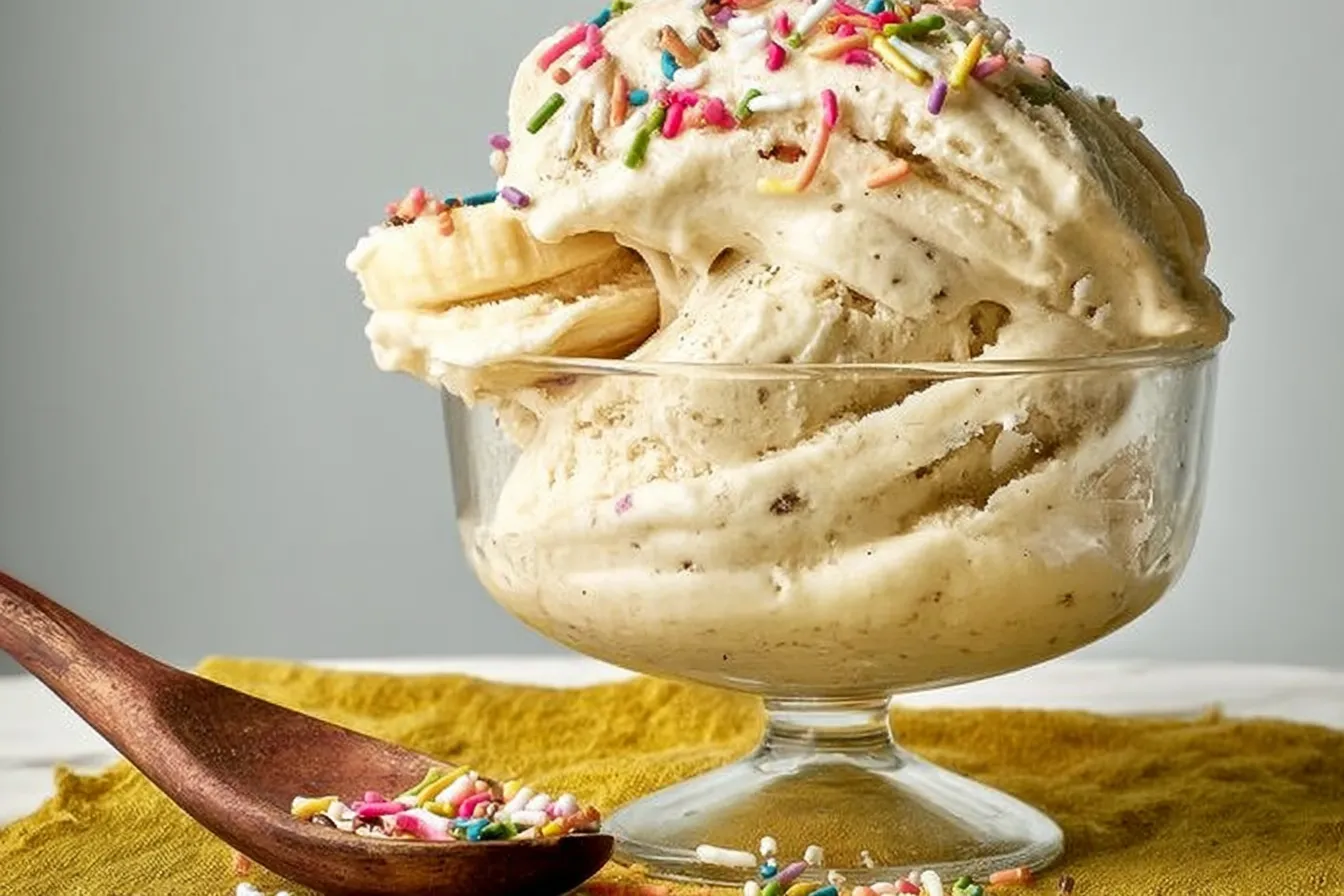 Vibrant Bowl of Frozen Banana Ice Cream Topped with Nuts