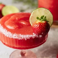 Frozen Strawberry Margarita Mocktail: Refreshing Summer Delight Colorful Frozen Strawberry Margarita Mocktail