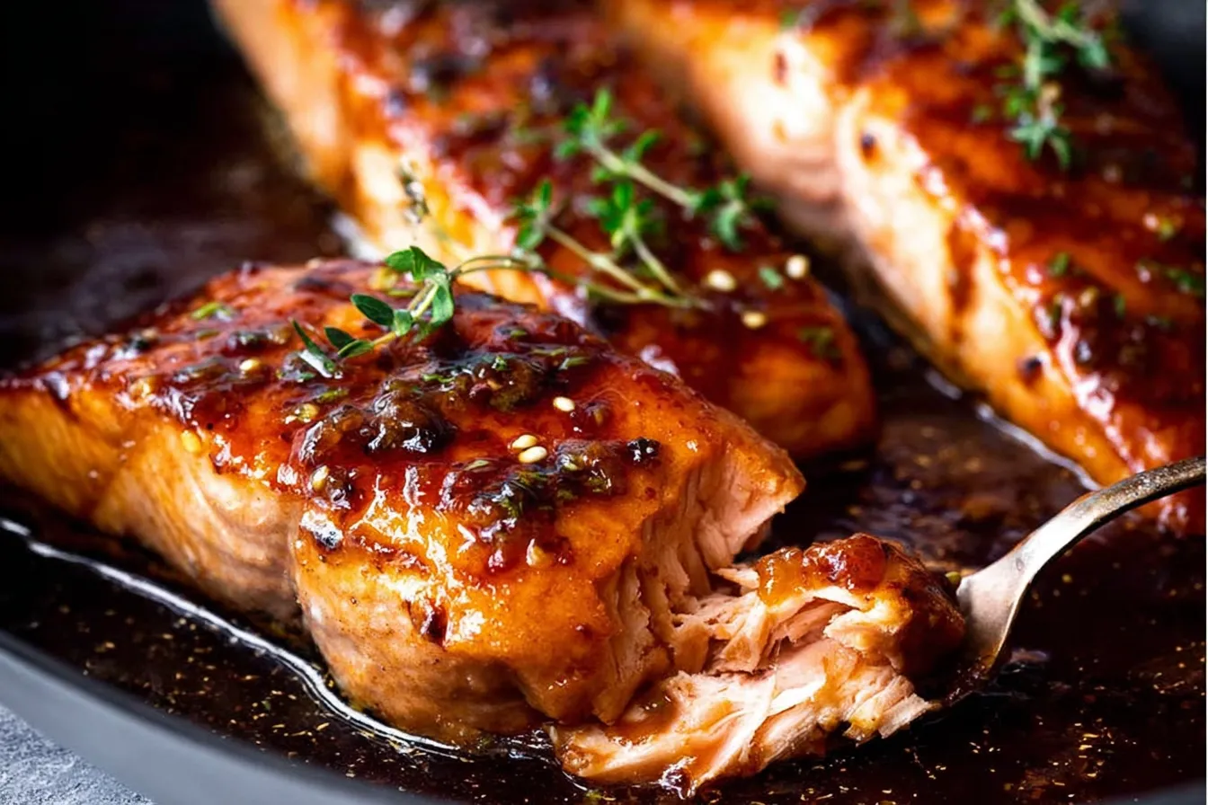 Honey Garlic Grilled Salmon Served on a Plate