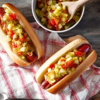 Hot Dogs with Homemade Relish on the Grill